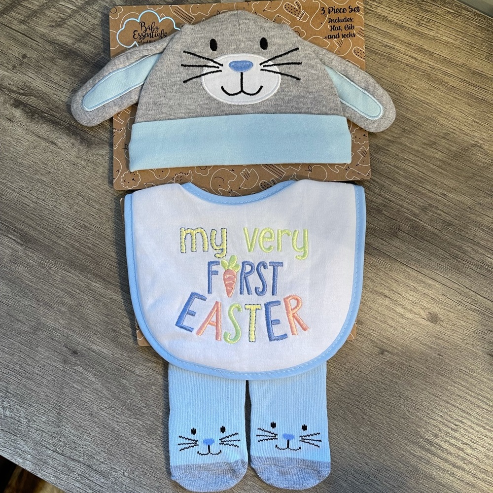 NWT Baby Essentials Easter Hat, Bib and Booties